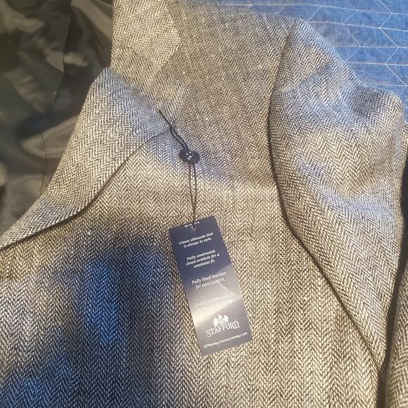NEW Stafford Size 44R 100% Silk Men's Blazer Suit Jacket Gray Black Herringbone - Picture 12 of 12